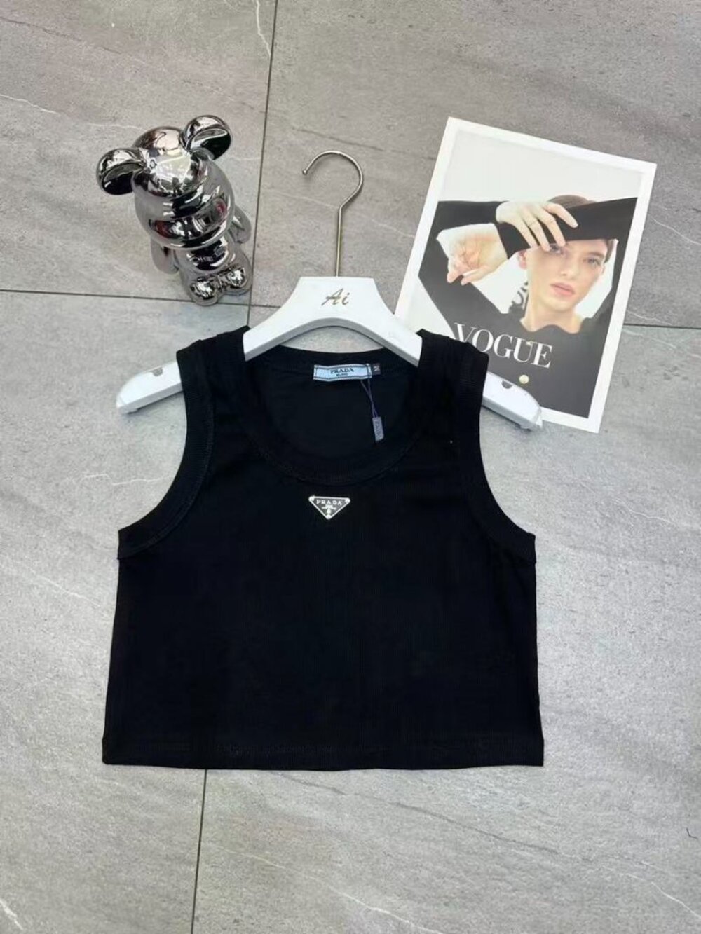 Prada Black Crop Triangle Logo Tank